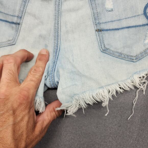 American Eagle Shorts Women 0 Button Fly Blue Cut Off Distressed 2" Inseam - Picture 11 of 14